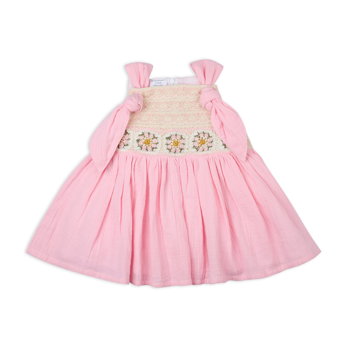 My Milestones Opal Handcrafted Crochet Double Cloth Dress with Knot Details