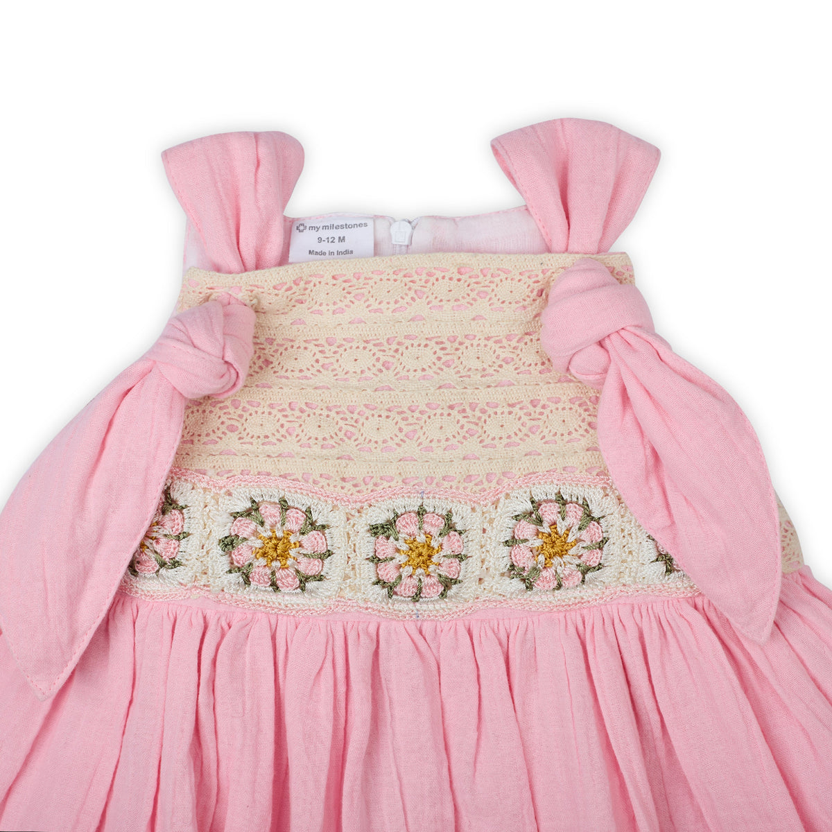 My Milestones Opal Handcrafted Crochet Double Cloth Dress with Knot Details