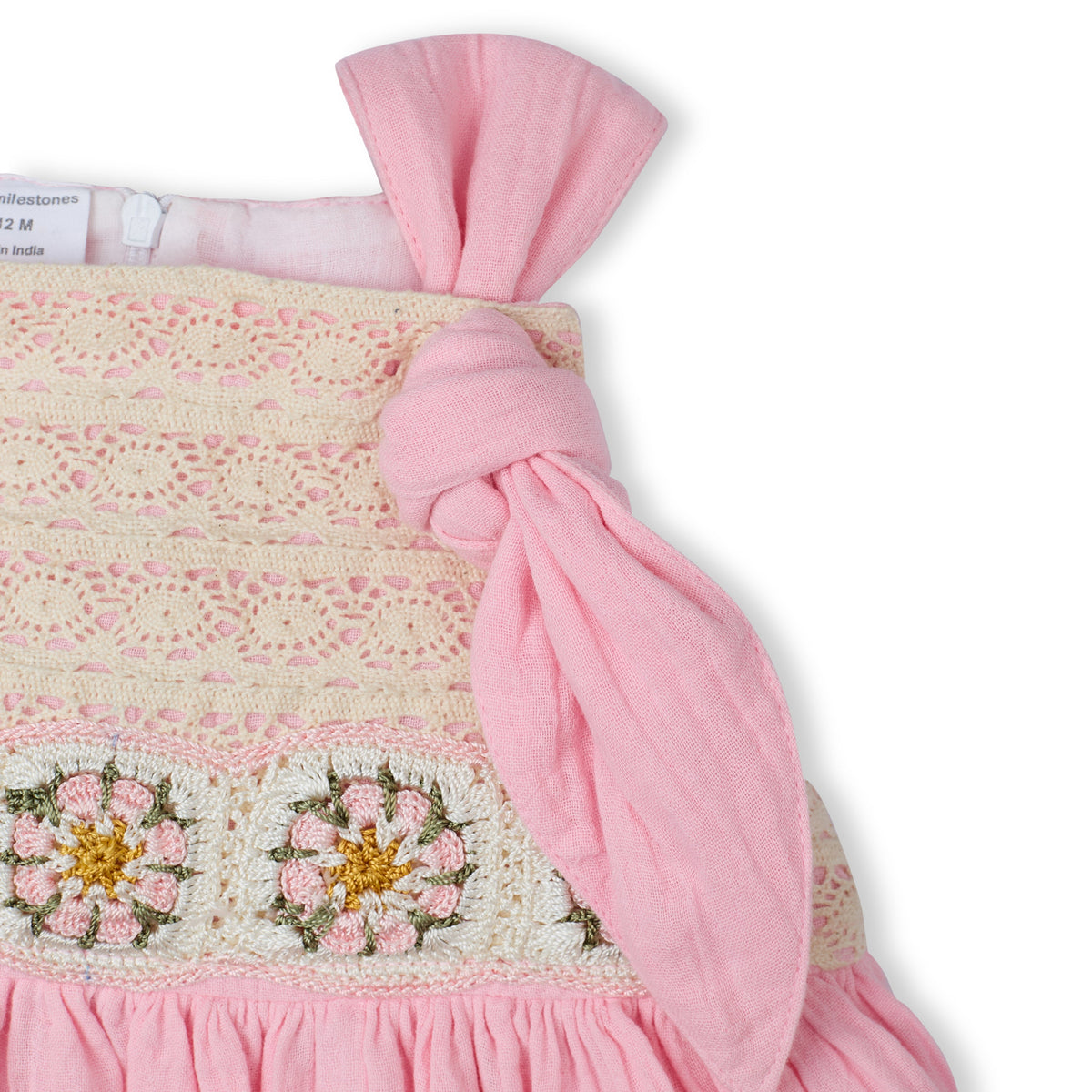 My Milestones Opal Handcrafted Crochet Double Cloth Dress with Knot Details