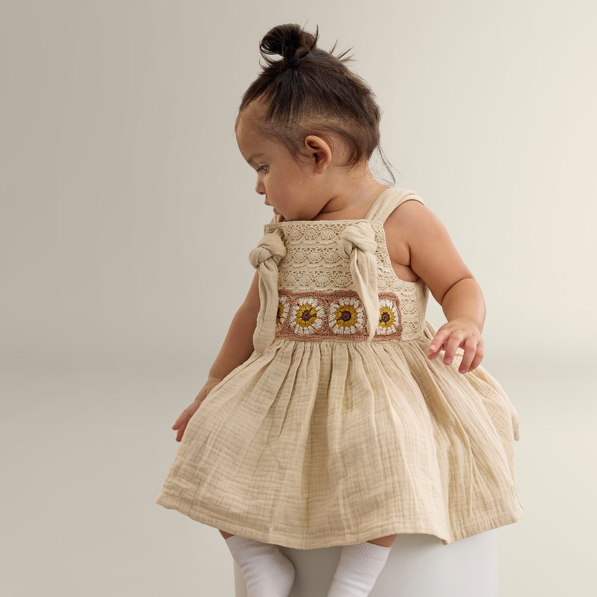 My Milestones Opal Handcrafted Crochet Double Cloth Dress with Knot Details