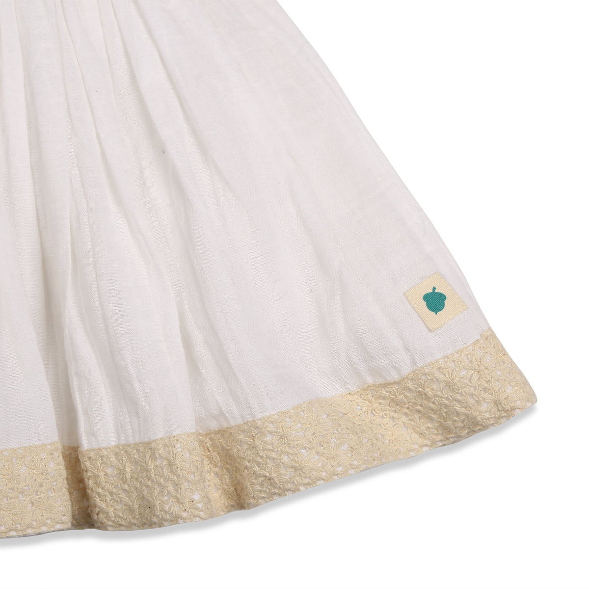 My Milestones Dove Crochet Yoke Dress in Double Cloth with Crochet Lace Details - White