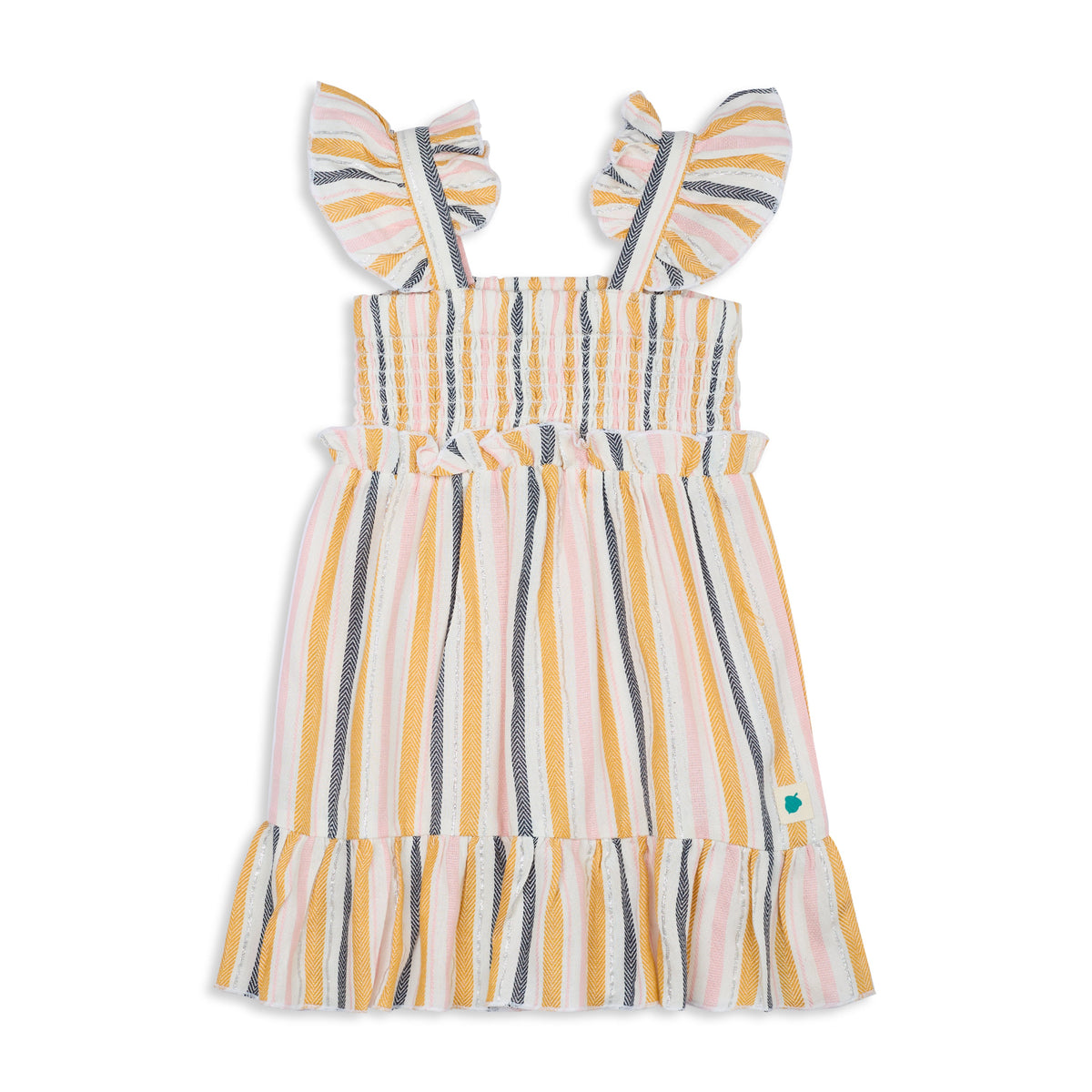 My Milestones Sparkle Lurex Dress with Smocking & Ruffle Details - Multi