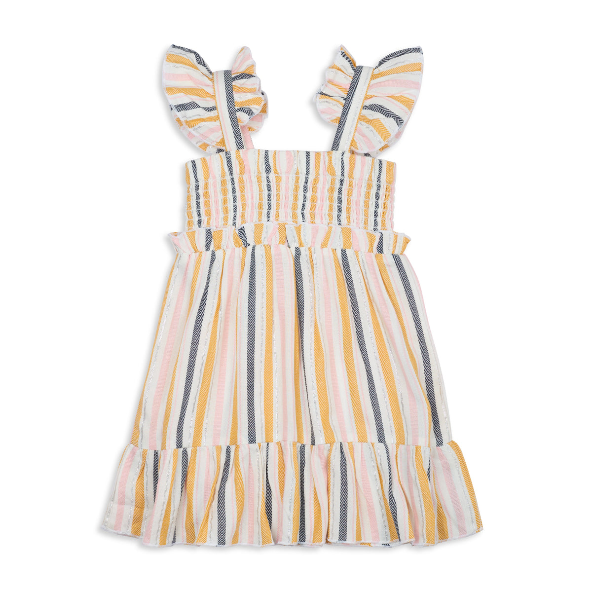 My Milestones Sparkle Lurex Dress with Smocking & Ruffle Details - Multi