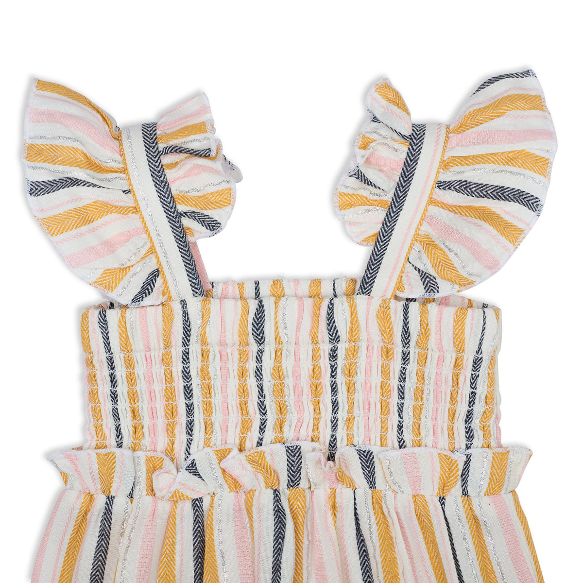My Milestones Sparkle Lurex Dress with Smocking & Ruffle Details - Multi
