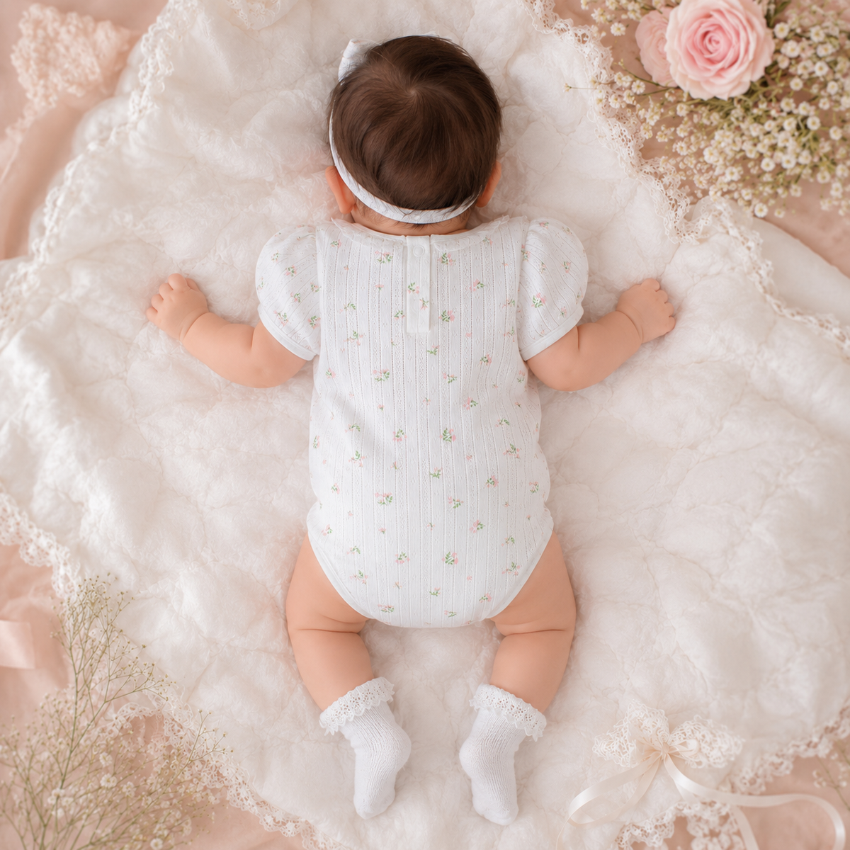 My Milestones Pointelle Ruffle Peter Pan Collar Onesie