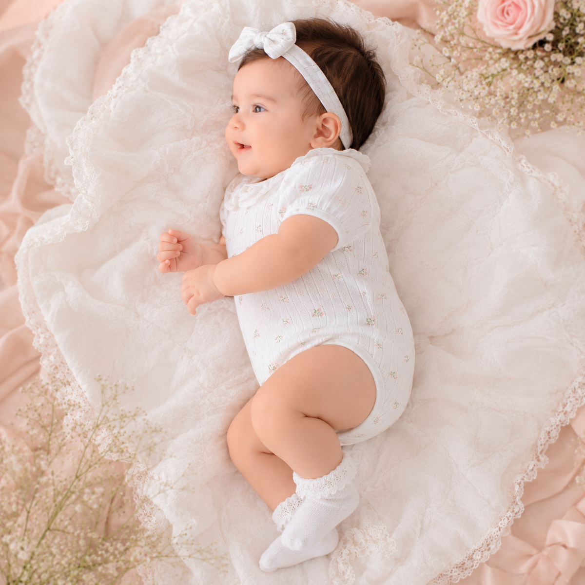 My Milestones Pointelle Ruffle Peter Pan Collar Onesie