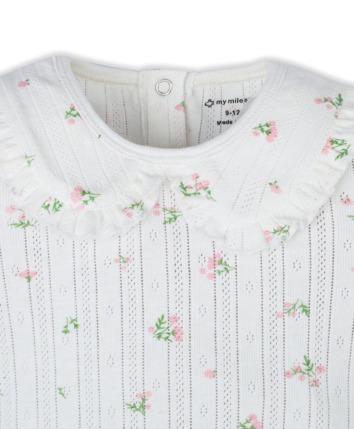 My Milestones Pointelle Ruffle Peter Pan Collar Onesie