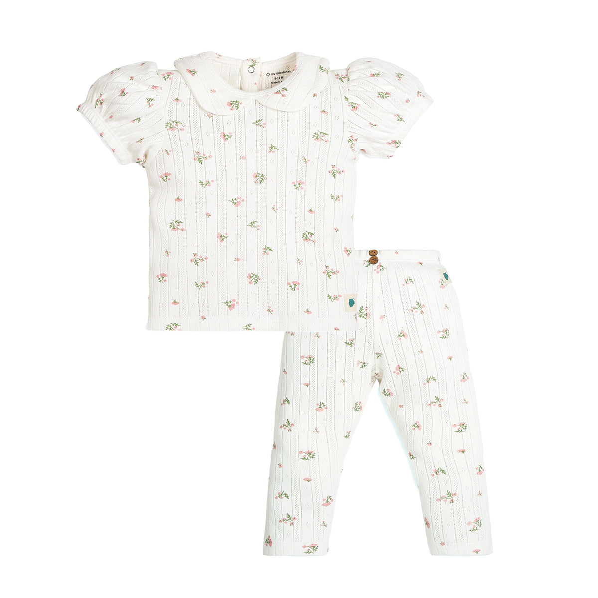 My Milestones Bio-Wash 100% Cotton Pointelle Knit Tee & Legging Set