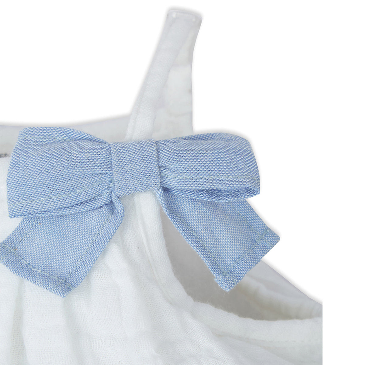 Mia Sky Tiered Top in Eyelet & Double Cloth with Chambray Shorts Set - White & Blue