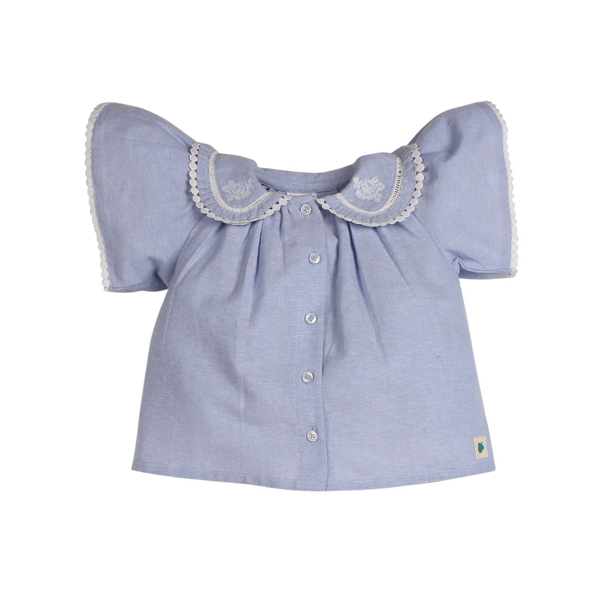 Pure Cotton Lara Sky Oxford Chambray Top with Eyelet Shorts - Blue & White