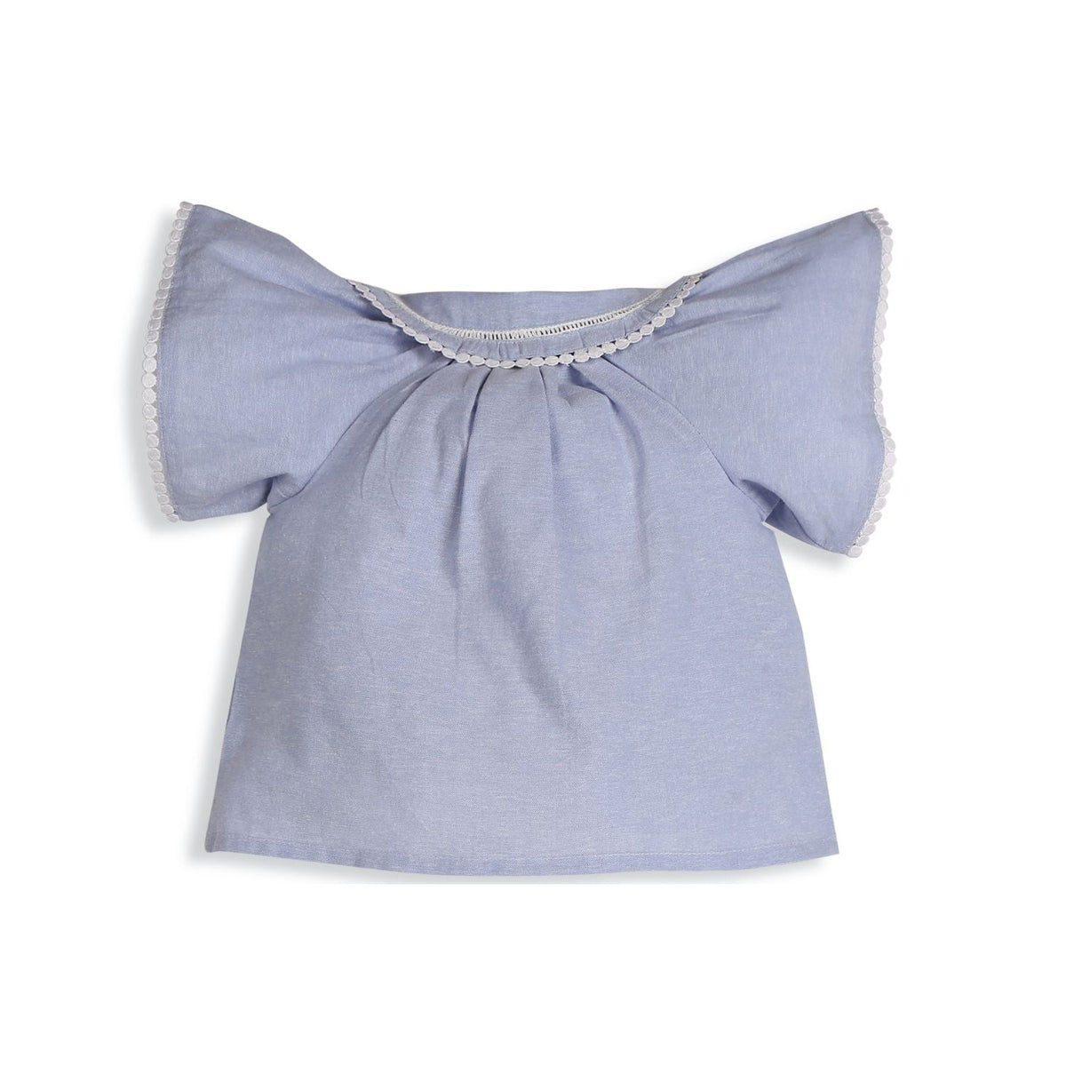 Pure Cotton Lara Sky Oxford Chambray Top with Eyelet Shorts - Blue & White