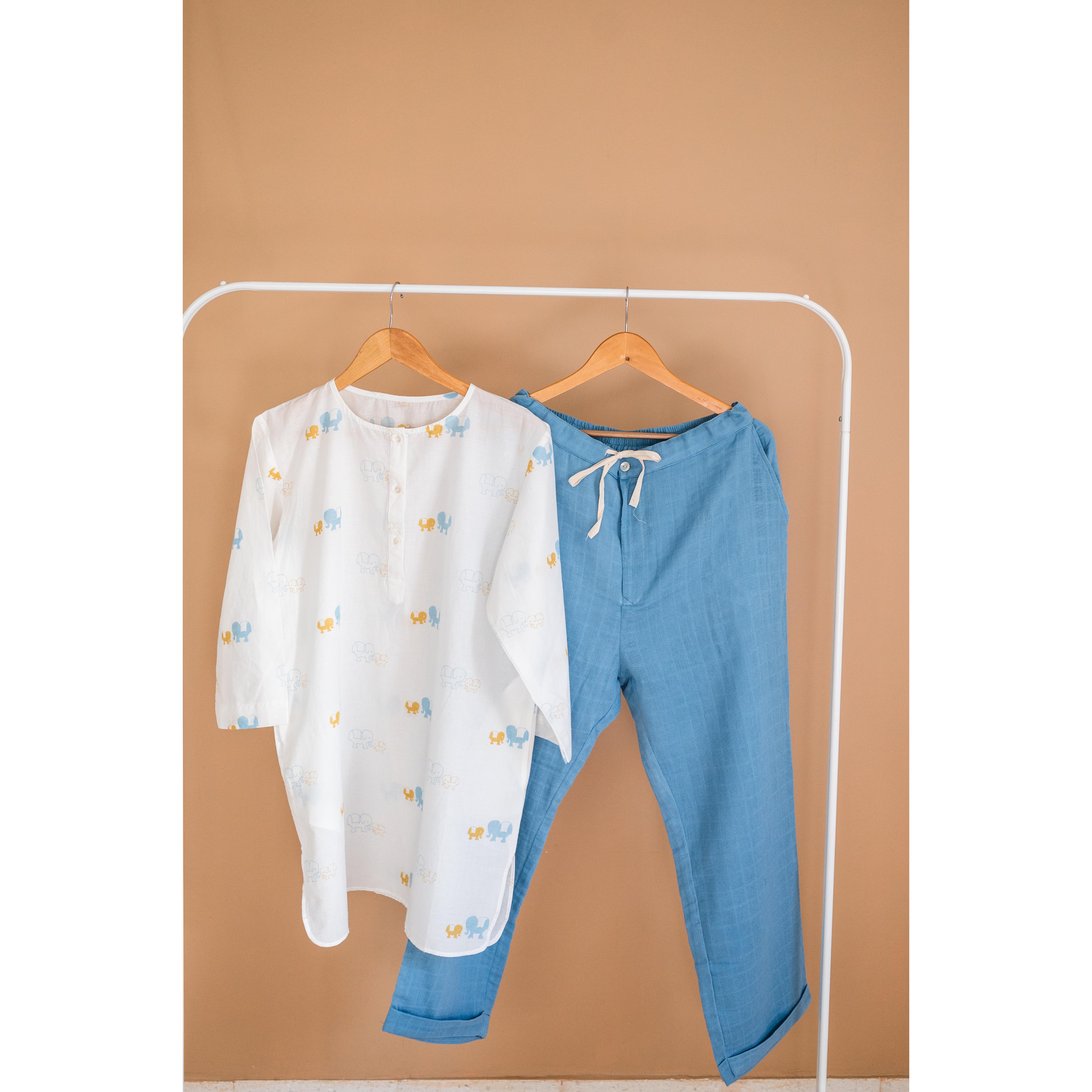 Masaya Organic Women Kurta Pajama Set - Colours of the Earth - Elle Blue