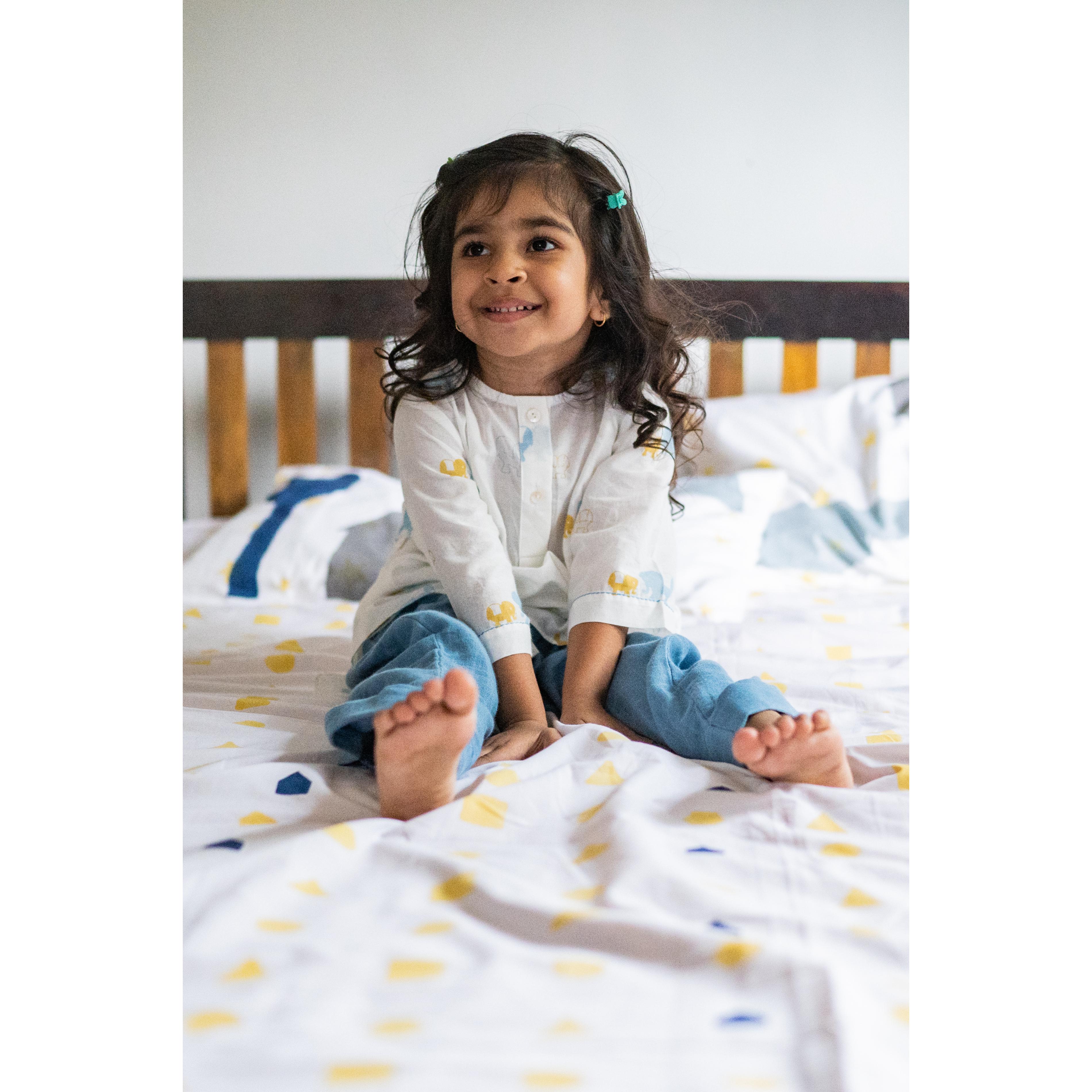 Masaya Organic Kids Kurta Pajama Set - Colours Of The Earth - Elle Blue