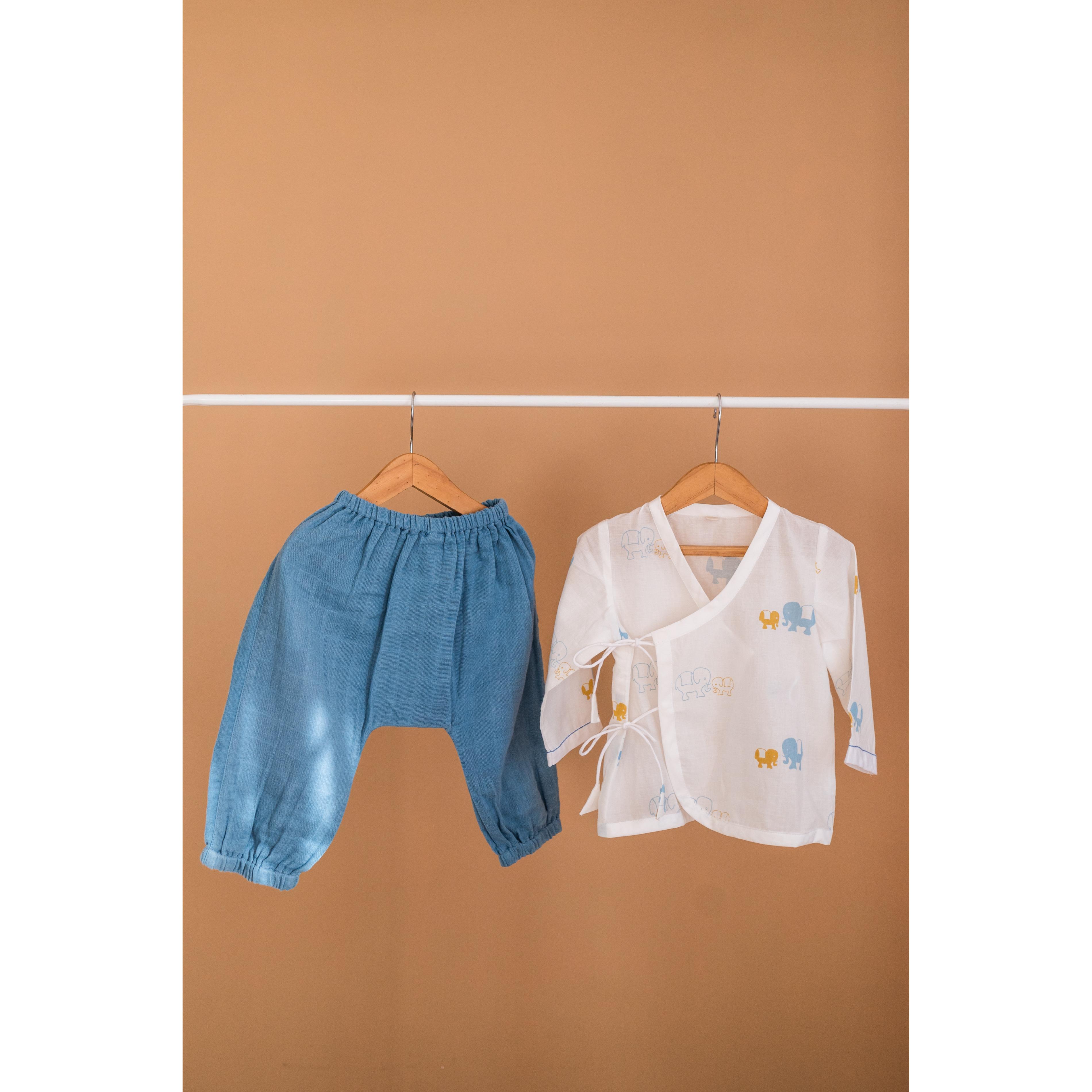 Masaya Organic Baby Jhabla Pajama Set - Colours of the Earth - Elle Blue