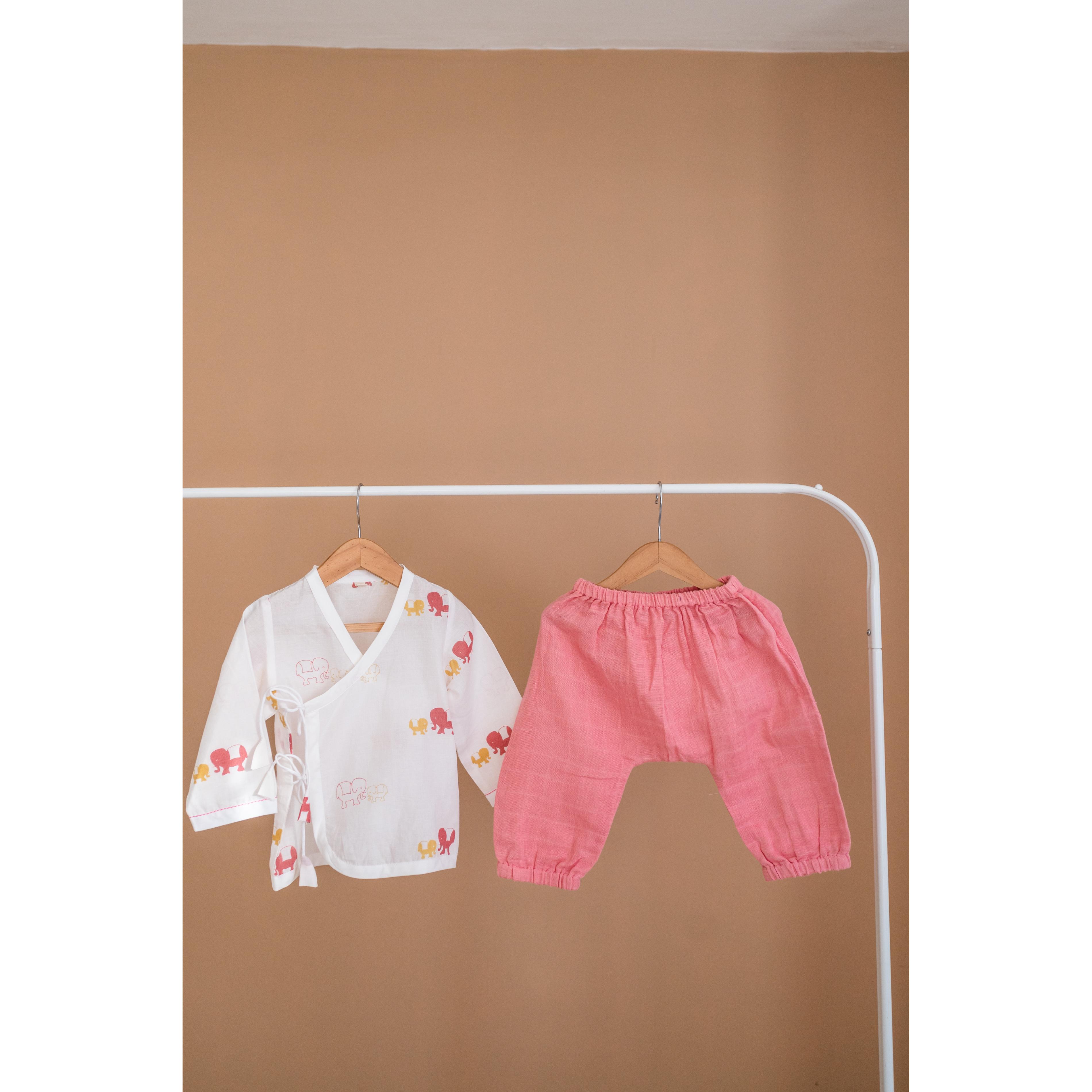 Masaya Organic Baby Jhabla Pajama Set - Colours of the Earth - Elle Pink