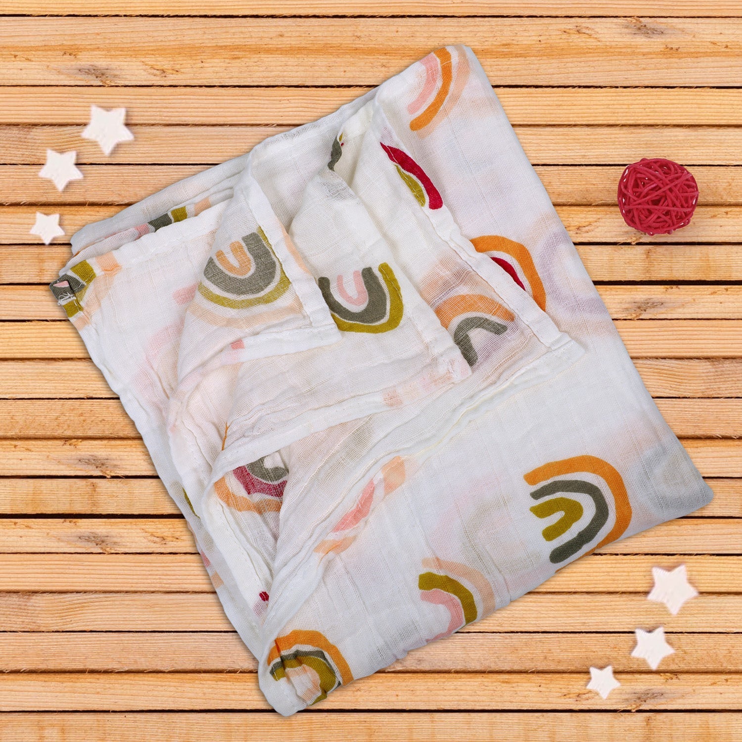 Baby Moo Rainbow Soft Wrapper Muslin Swaddle - White - Baby Moo