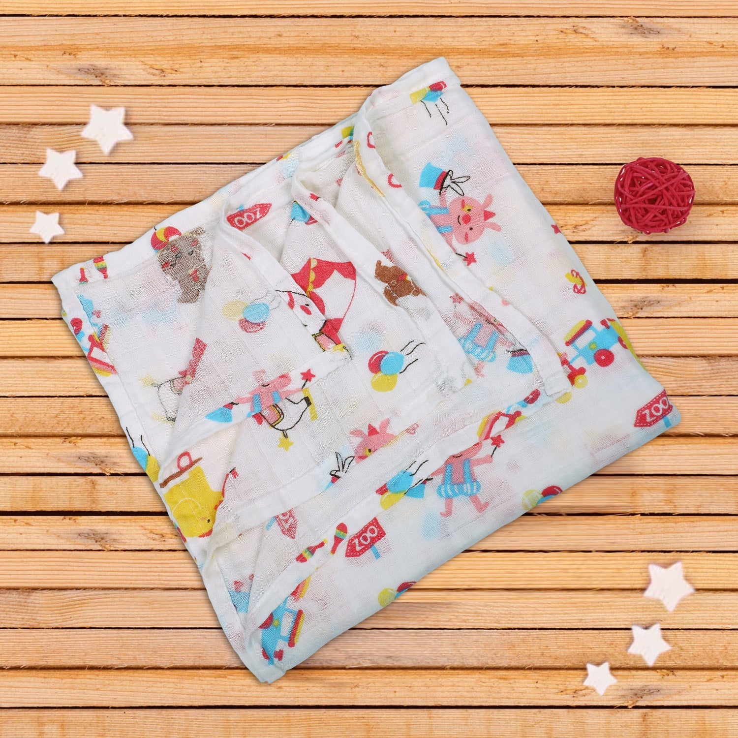 Baby Moo Circus Animals Soft Wrapper Muslin Swaddle - White - Baby Moo