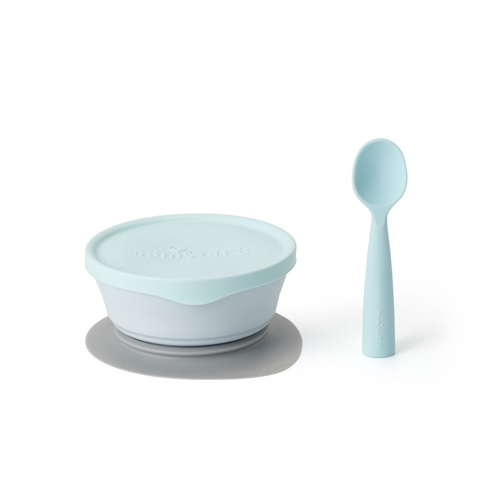 Miniware First Bite Suction Bowl With Spoon Feeding Set - Aqua