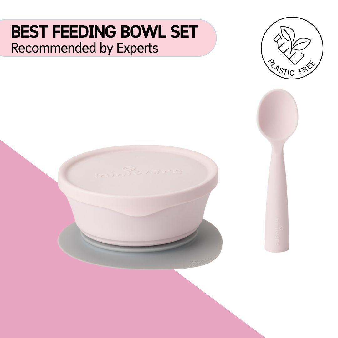 Miniware First Bite Suction Bowl With Spoon Feeding Set - Cotton Candy