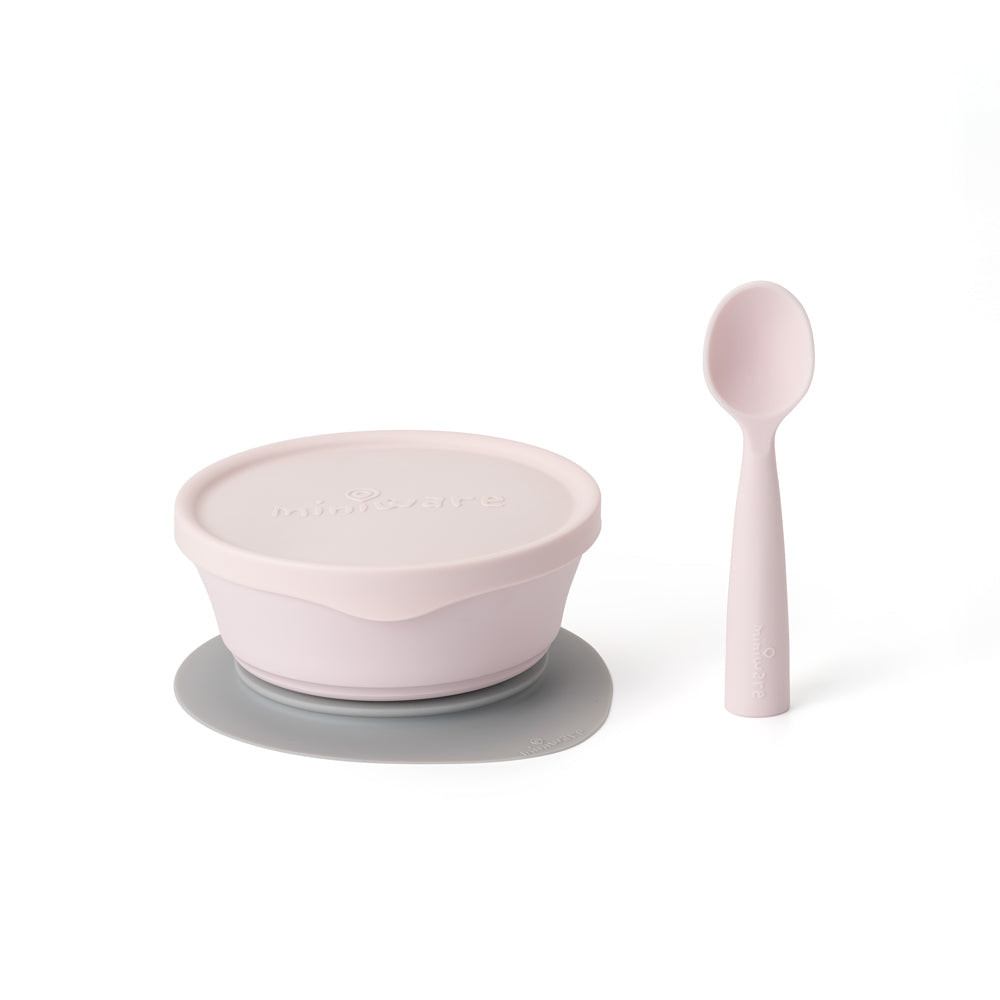 Miniware First Bite Suction Bowl With Spoon Feeding Set - Cotton Candy