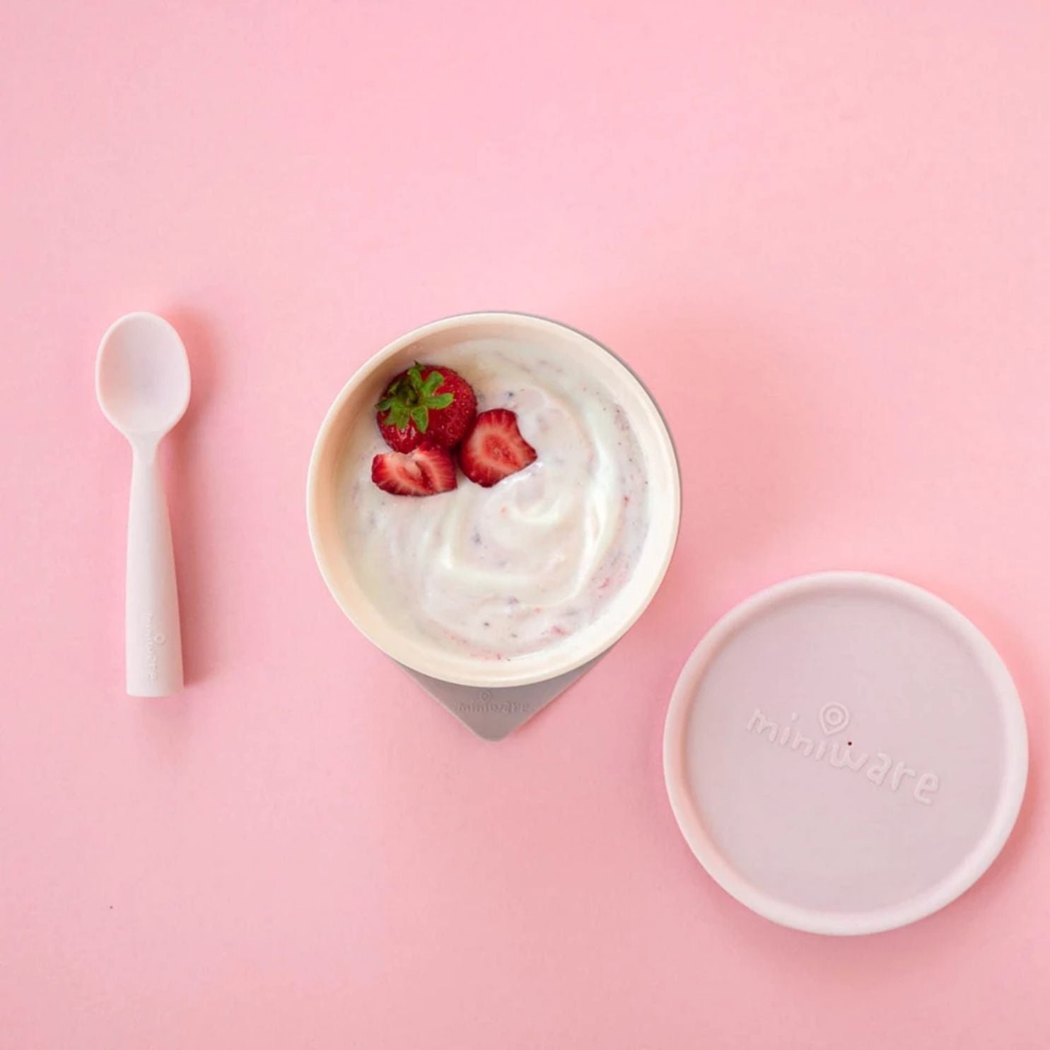 Miniware First Bite Suction Bowl With Spoon Feeding Set - Cotton Candy