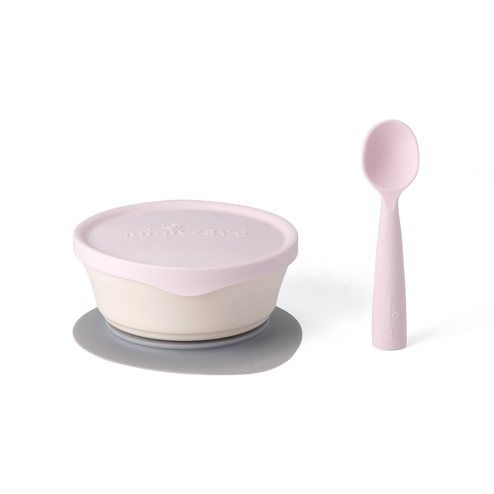 Miniware First Bite Suction Bowl With Spoon Feeding Set, Cotton Candy