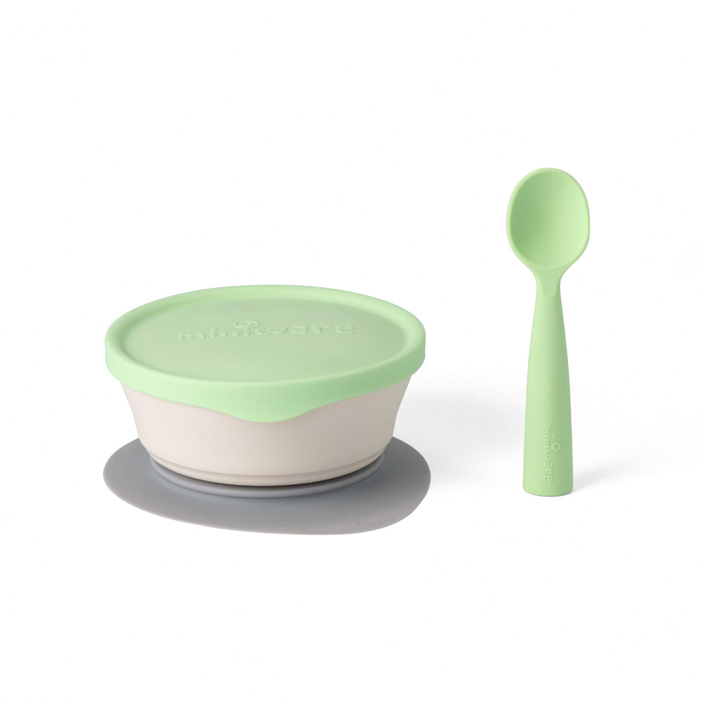 Miniware First Bite Suction Bowl With Spoon Feeding Set, Lime