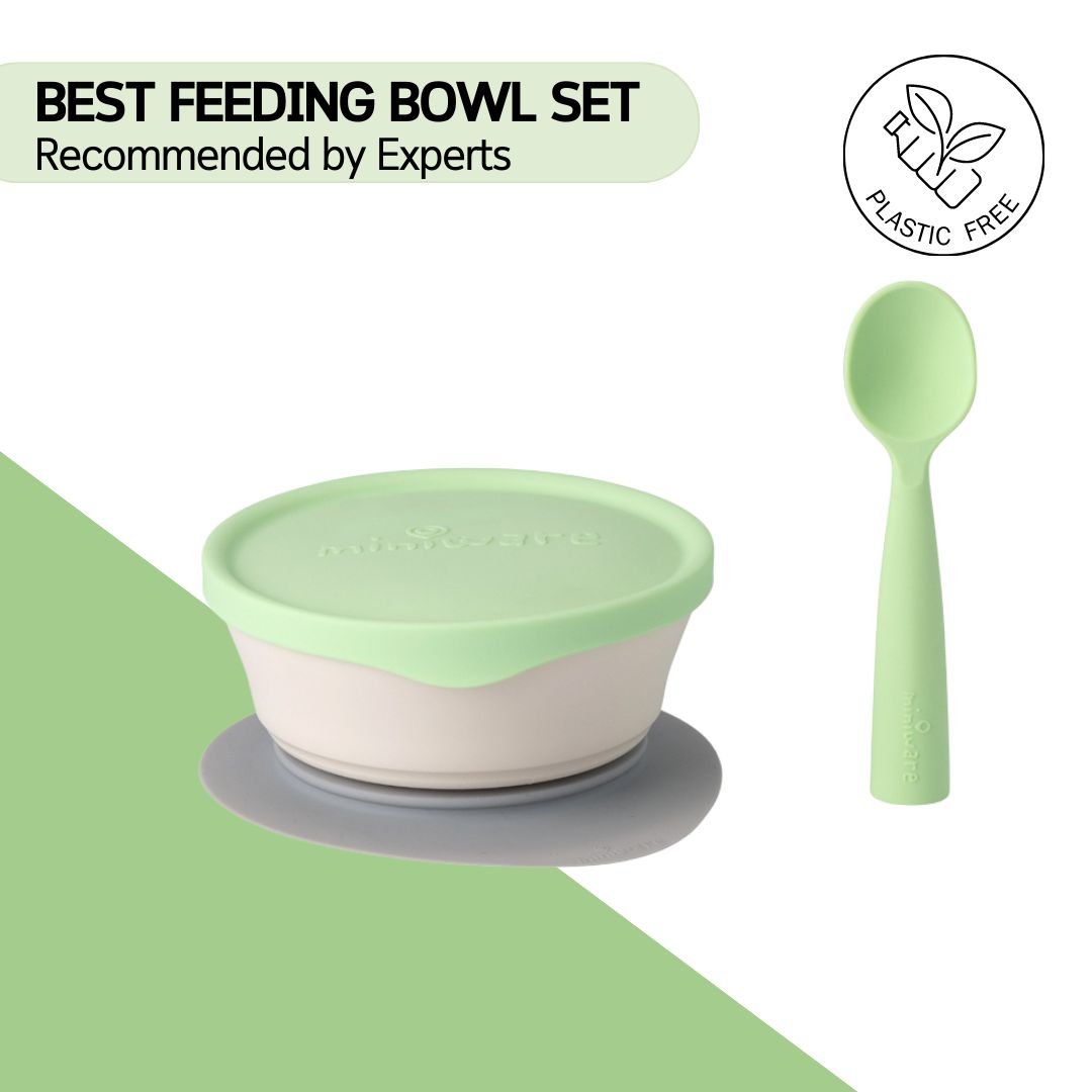 Miniware First Bite Suction Bowl With Spoon Feeding Set, Lime