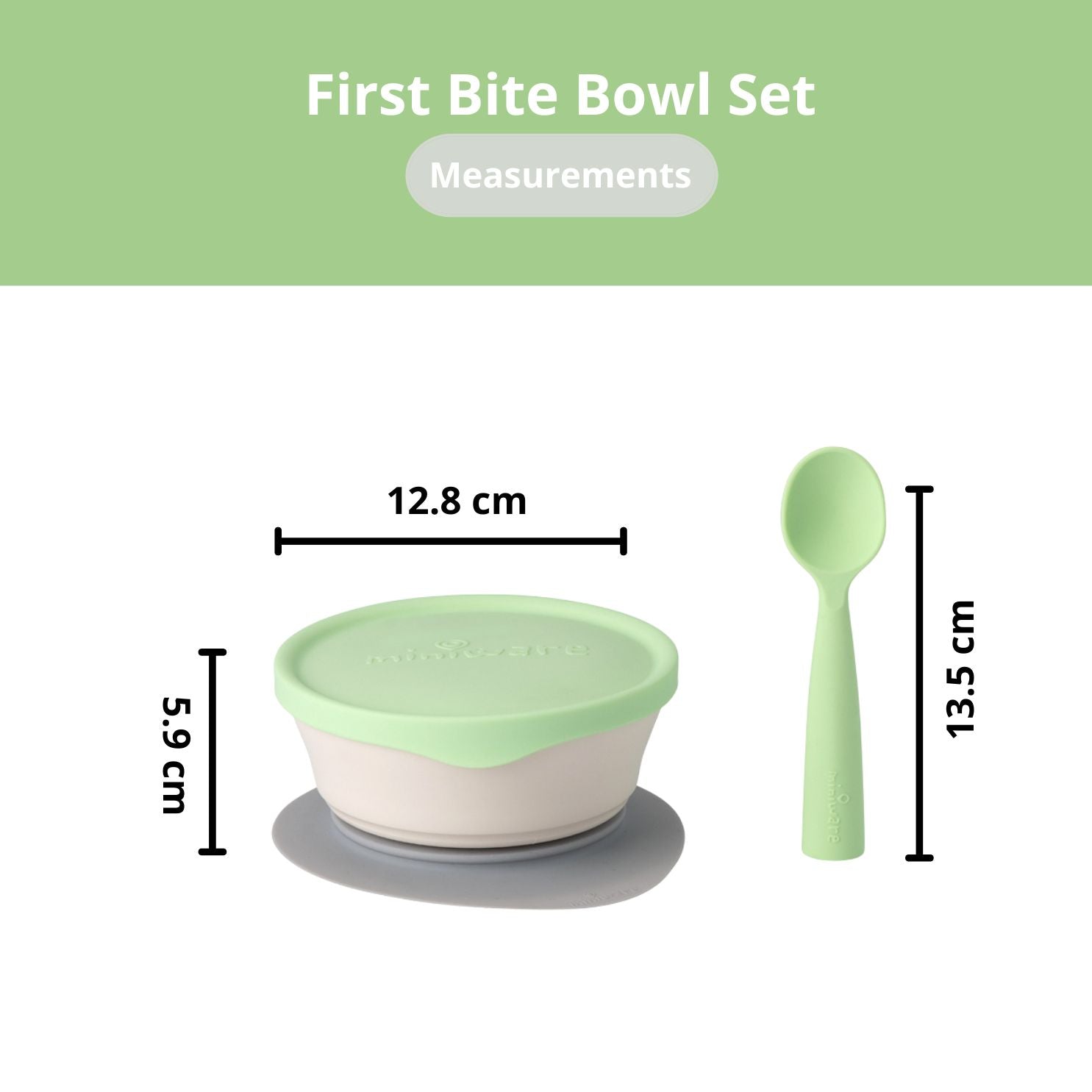 Miniware First Bite Suction Bowl With Spoon Feeding Set, Lime