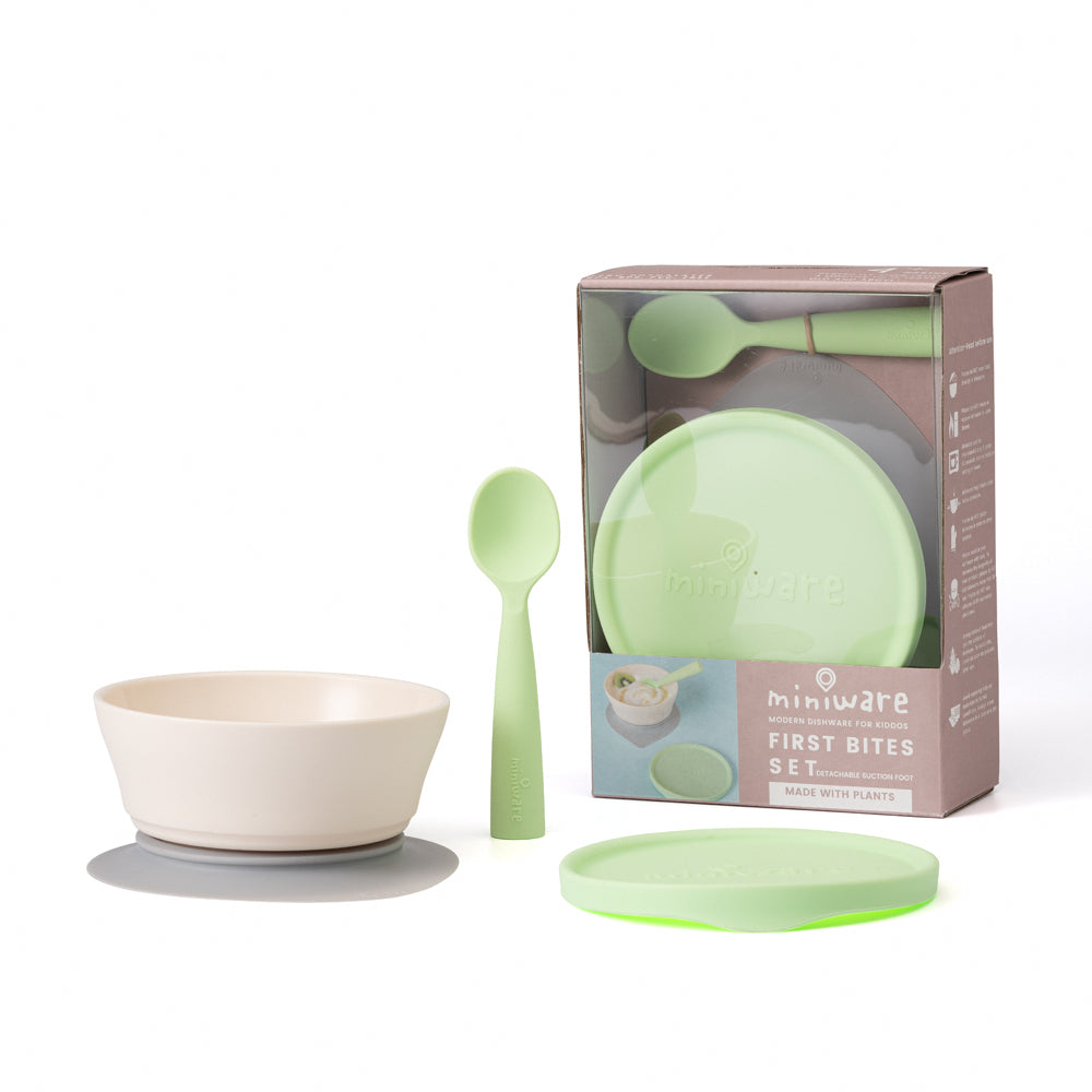 Miniware First Bite Suction Bowl With Spoon Feeding Set, Lime