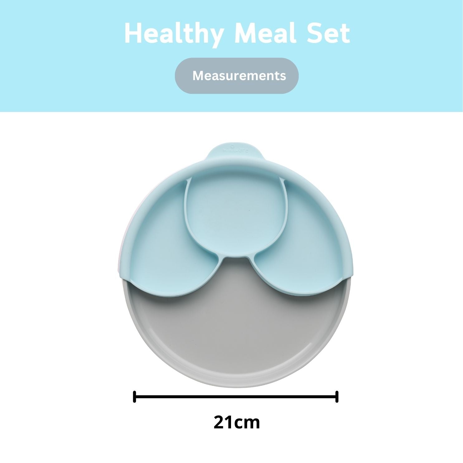 Miniware Healthy Meal Suction Plate with Dividers Set - Grey/Aqua