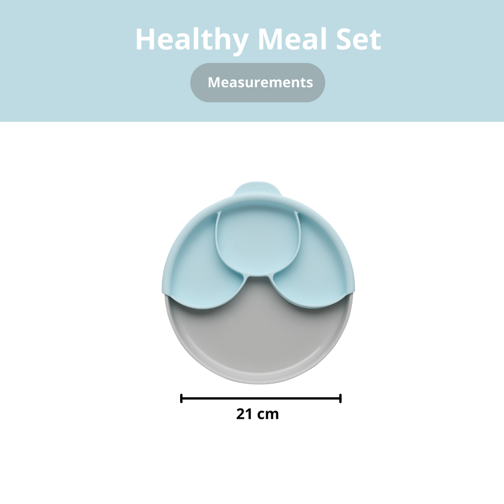 Miniware Healthy Meal Suction Plate with Dividers Set - Grey/Aqua