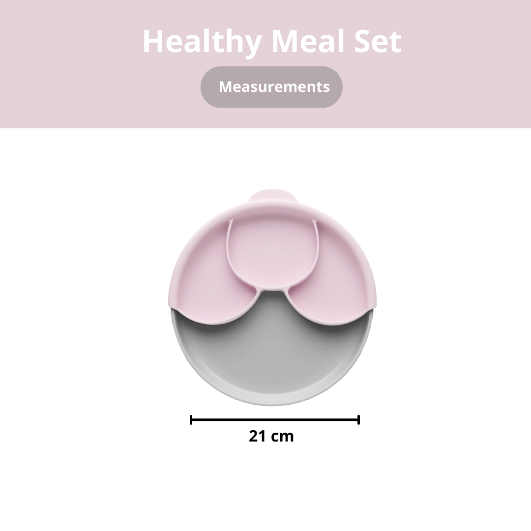 Miniware Healthy Meal Suction Plate with Dividers Set - Grey/Cotton Candy