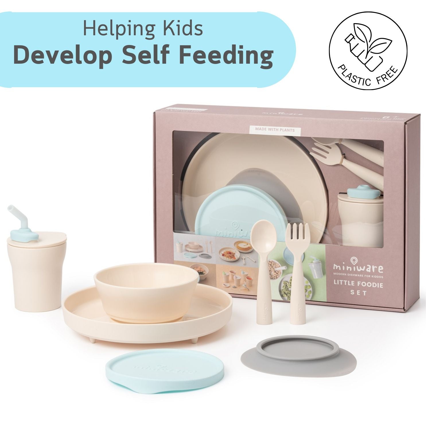 Miniware Little Foodie All-in-one Feeding Set, Vanilla/ Aqua