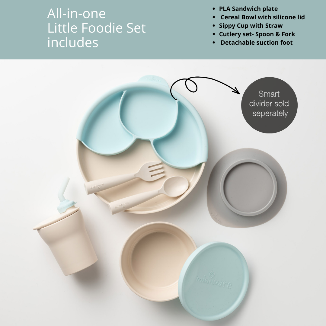 Miniware Little Foodie All-in-one Feeding Set, Vanilla/ Aqua