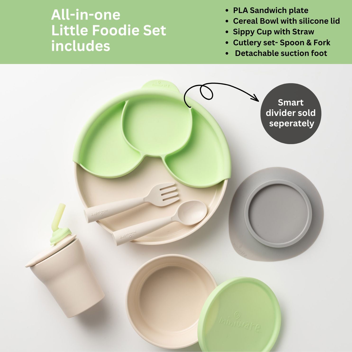 Miniware Little Foodie All-in-one Feeding Set, Lime