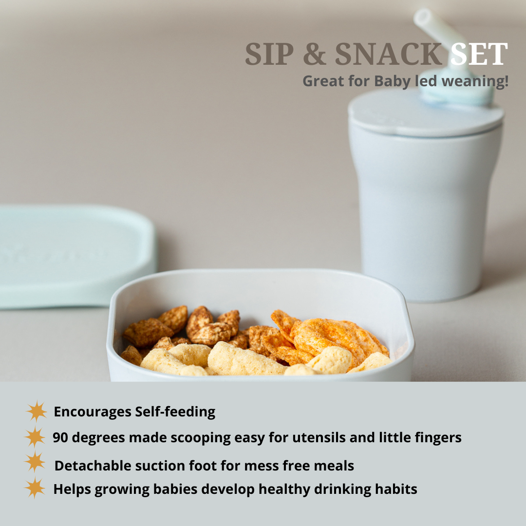 Miniware Sip & Snack- Suction Bowl with Sippy Cup Feeding Set Aqua/Aqua