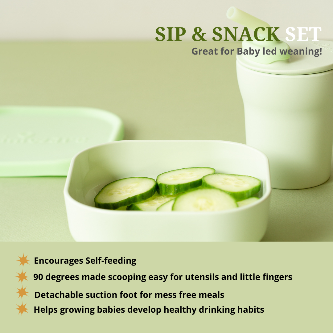 Miniware Sip & Snack- Suction Bowl with Sippy Cup Feeding Set - Key Lime