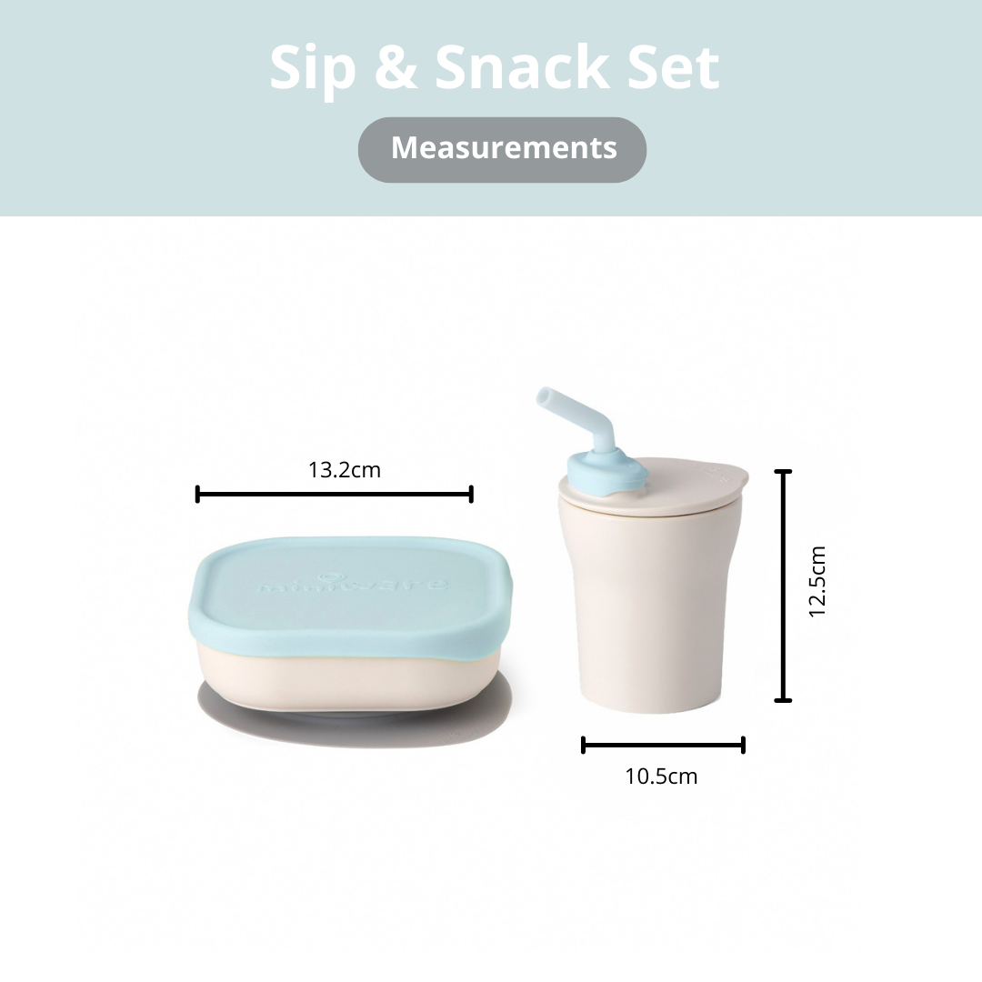 Miniware Sip & Snack- Suction Bowl with Sippy Cup Feeding Set, Aqua