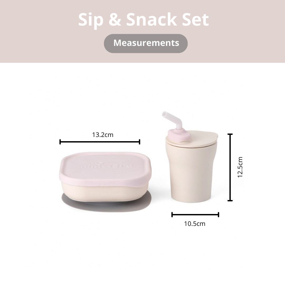 Miniware Sip & Snack- Suction Bowl with Sippy Cup Feeding Set, Cotton Candy