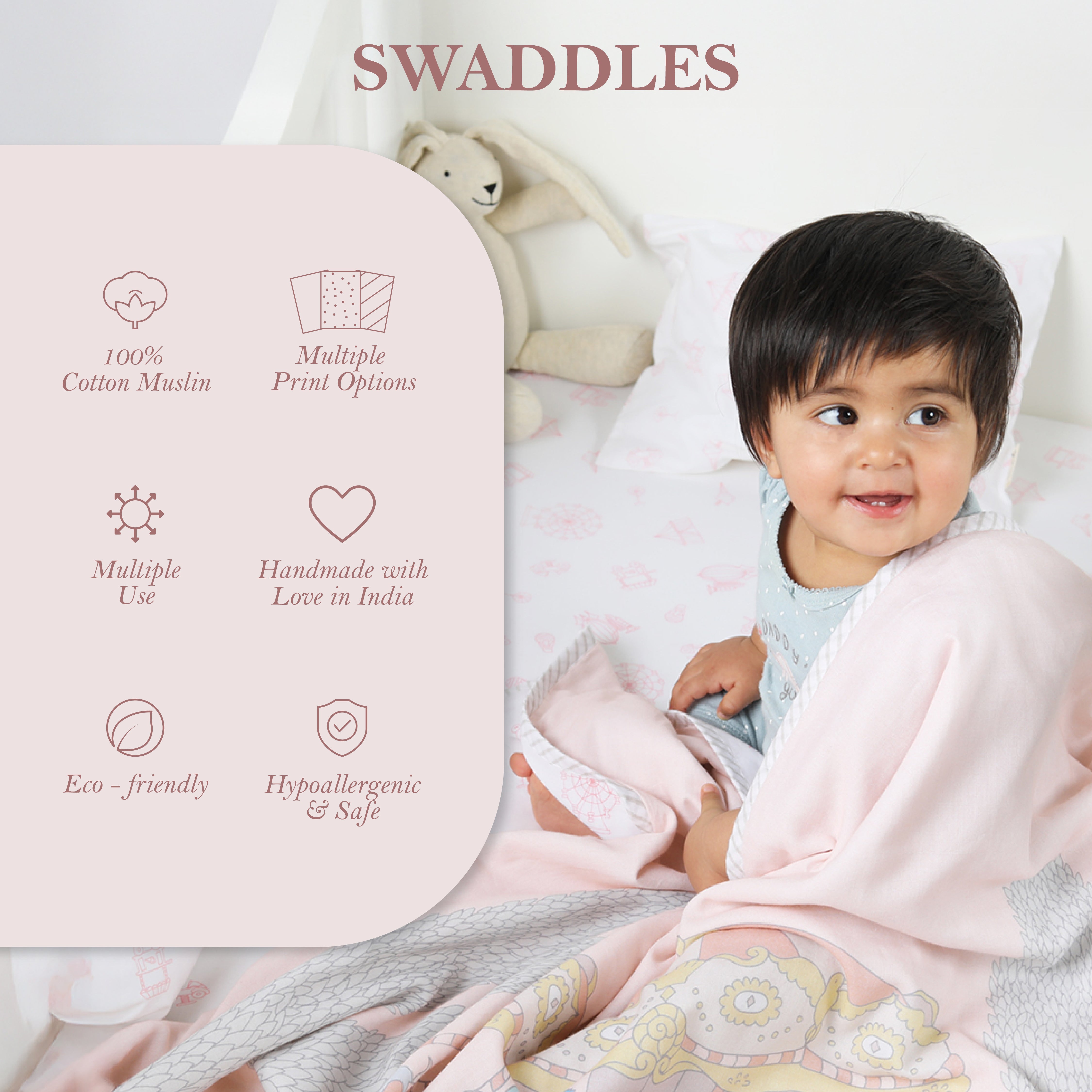Masilo Organic Muslin Swaddles (Set of 3) – Safari