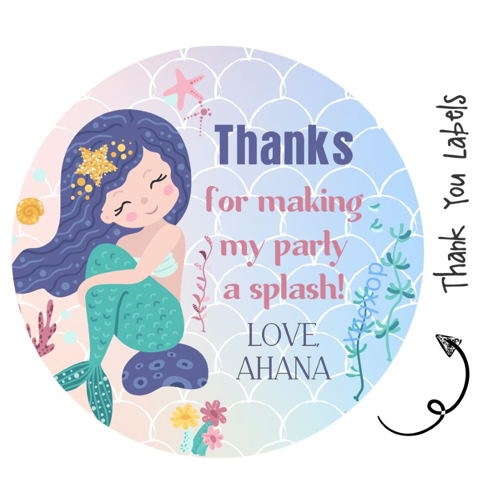 Round Thank You Label -  Mermaid