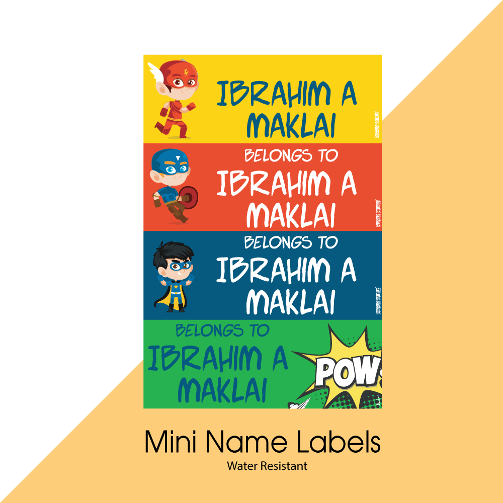 Mini Name Labels - Comic Superhero