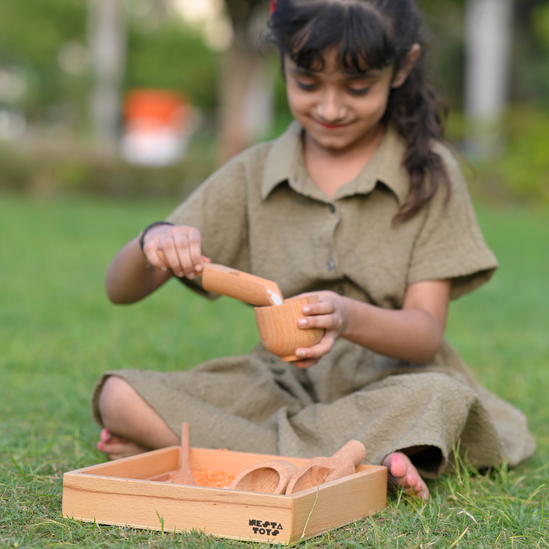 NESTA TOYS - Wooden Montessori Tray for Kids | Sand Writing Tray | Sensory