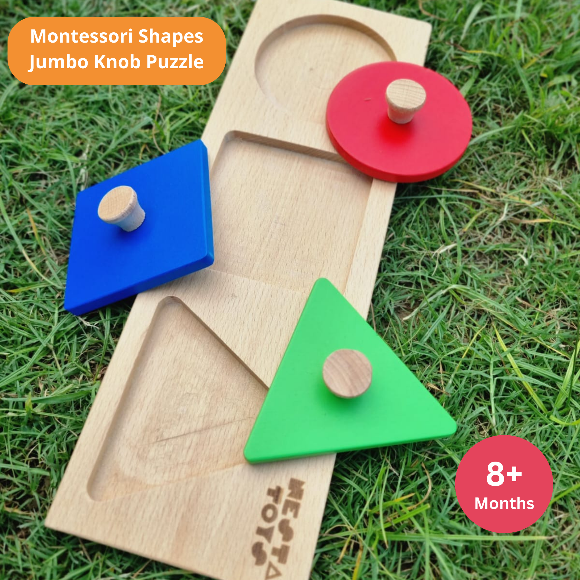 Montessori Wooden Shapes Jumbo Knob Puzzles | First Puzzle Set for Baby Toddler | Educational Shape Sorting Toy