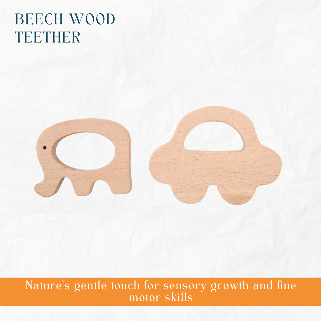 Nesta Toys -Newborn Gift Set - Wooden Skwish Rattle, Clacker Rattle, Elephant & Car Teether