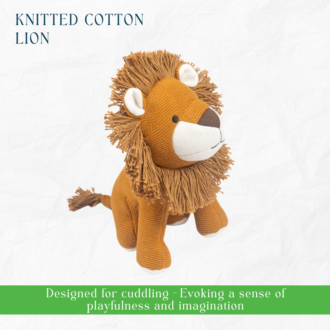 Nesta Toys -Newborn Gift Set - Knitted Cotton Blanket, Lion Plush Toy, Elephant & Car Teether