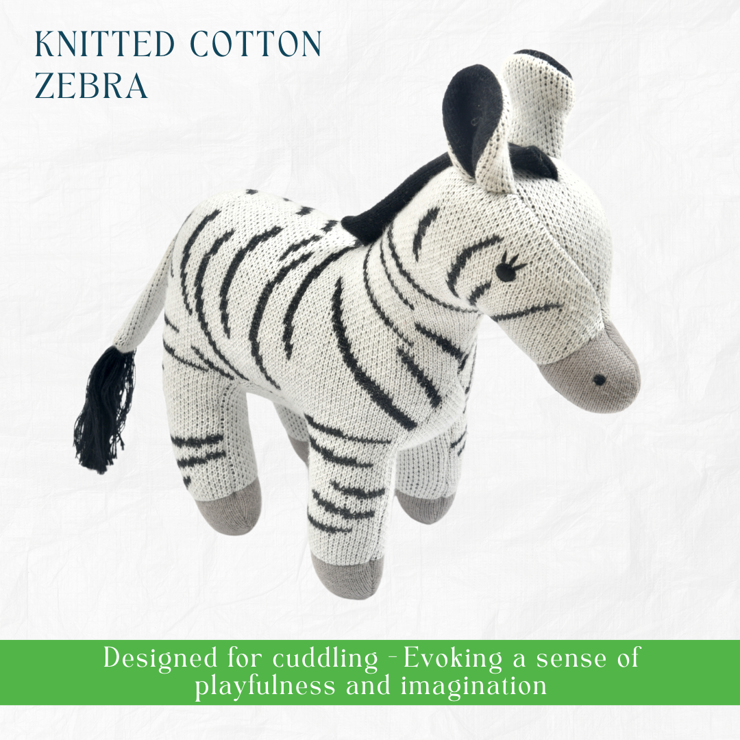 Nesta Toys -Newborn Gift Set - Knitted Cotton Blanket, Zebra Plush Toy, Elephant & Car Teether