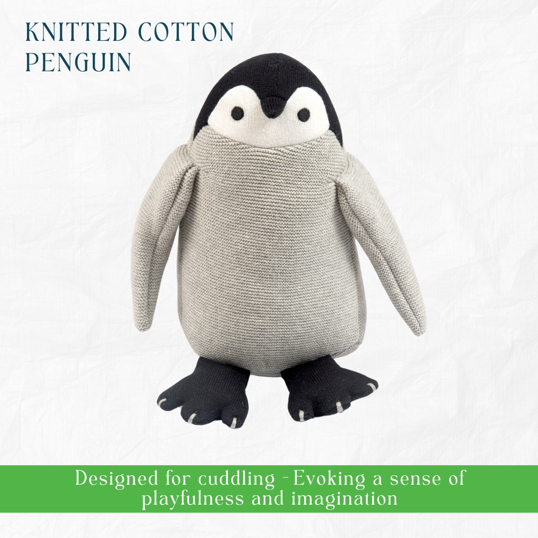 Nesta Toys -Newborn Gift Set - Knitted Cotton Blanket, Penguin Plush Toy, Elephant & Car Teether