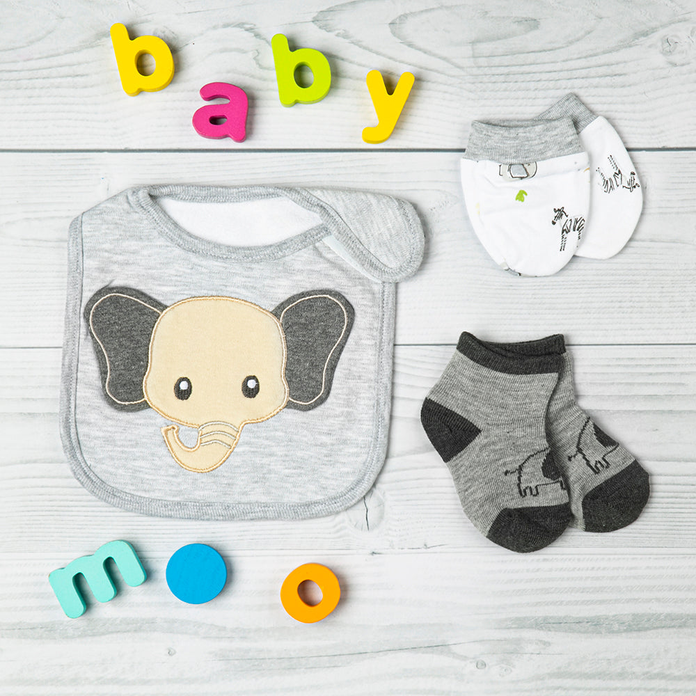 Elephant Grey 3 Pk Bibs, Socks and Mittens Set - Baby Moo